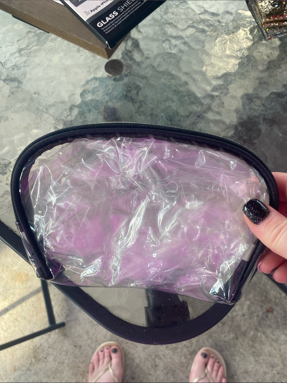 Transparent Purple Travel Cosmetic Pouch with Black Trim
